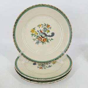 Set of 4 Noritake M Hand Painted Peacock Style Bird Floral Salad Plates 7” Japan